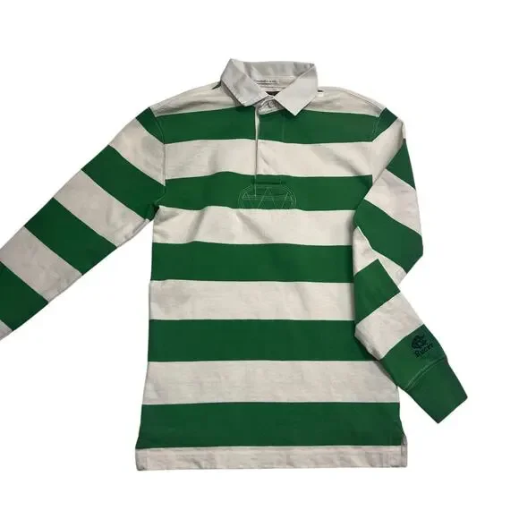 Vintage Rugby Ralph Lauren Slim Fit Polo Shirt Preppy Ivy League XS Green Stripe - Picture 1 of 12